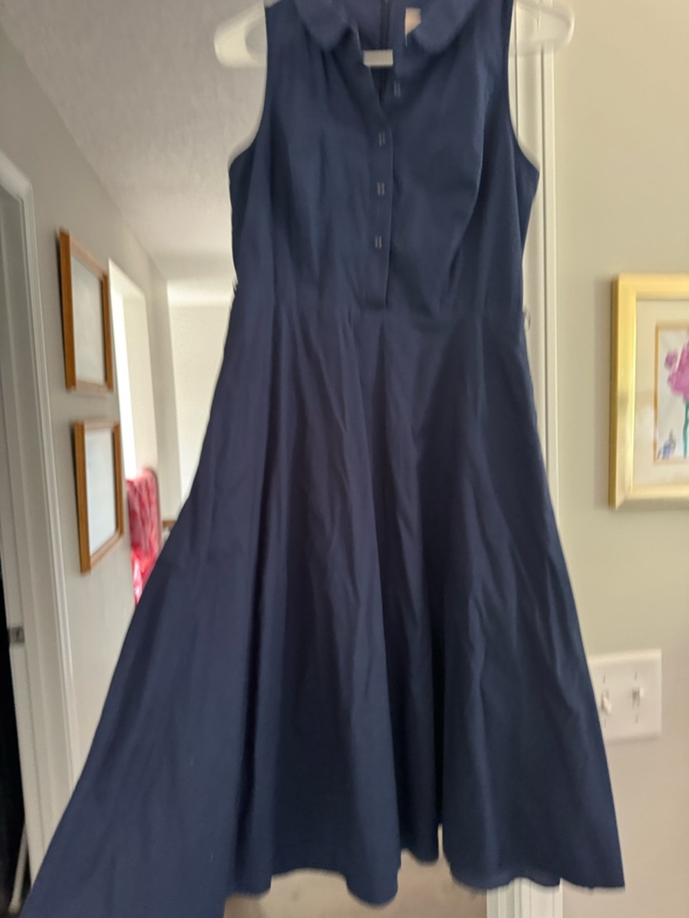 Gal Meets Glam Navy Collared Sleeveless Fit-and-Flare Midi Dress